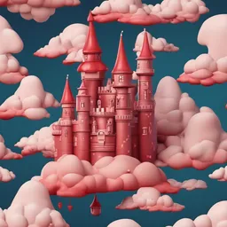 a icon of enchanted castle in the clouds with a clay style, creating a playful mood in a cyber theme, featuring red color.