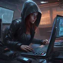 female hacker breaking into high security system, dark brooding, artgerm, digital art, cgsociety, artstation