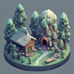a icon of enchanted forest with a isometric style, creating a captivating mood in a cyber theme, featuring gray color.