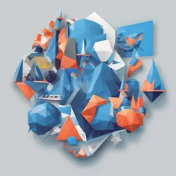 a icon of surreal art gallery with a polygon style, creating a playful mood in a sports theme, featuring blue color.