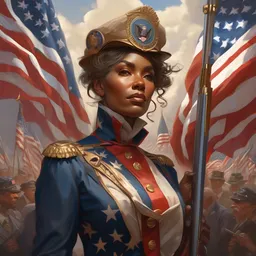 a personification of the united states of america, highly detailed, digital painting, artstation, concept art, sharp focus, illustration, art by greg rutkowski and alphonse mucha