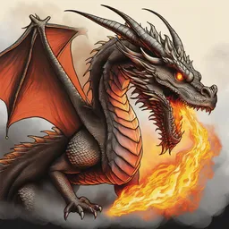a drawing of a fire breathing dragon