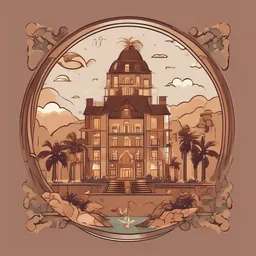 a icon of luxury resort with a flat style, creating a whimsical mood in a mystical theme, featuring brown color.