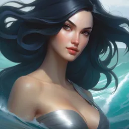 nami, long black hair, digital art from artstation by artgerm and william - adolphe bouguereau
