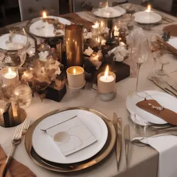 Candlelit Dinner with a abstract style, creating a elegant mood in a luxurious theme, featuring earth-toned color.