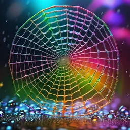 hypnotic rainbow spider web with water drops on it. high details. volumetric lighting. high DOF. unreal engine. artstation trending. photorealistic
