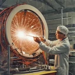 A scientist conducting experiments with a powerful particle accelerator