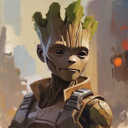 greg manchess portrait painting of armored baby groot as overwatch character, medium shot, asymmetrical, profile picture, organic painting, sunny day, matte painting, bold shapes, hard edges, street art, trending on artstation, by huang guangjian and gil elvgren and sachin teng