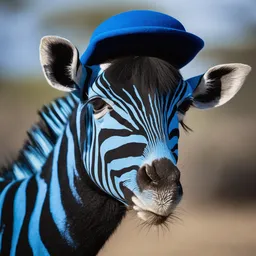 a blue and black animal with a hat on it's head