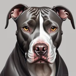photo of a skinny dark gray coat pit bull with a white paws and a white nose! digital art, highly detailed, digital painting, beautiful eyes!, pretty face!!, symmetry, concept art, sharp focus, illustration, art by artgerm! greg rutkowski magali villeneuve wlop!!!, octane render