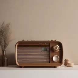 Retro Radio with a minimalist style, creating a sophisticated mood in a luxurious theme, featuring earth-toned color.