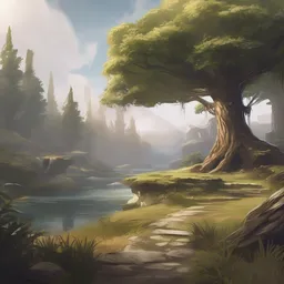 Video Game Concept Art with a Realistic style, creating a Elegant mood in a Nature theme.