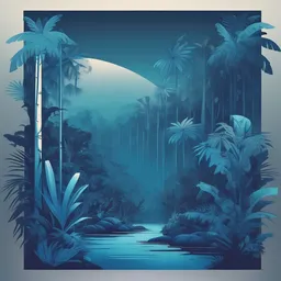 a icon of tropical rainforest with a gradient style, creating a mysterious mood in a modern theme, featuring blue color.