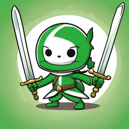 a green and white cartoon character with a sword