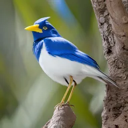 a white and blue bird with a yellow beak