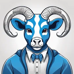 a blue and white cartoon character with horns