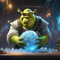 a portrait of anime shrek casting ice - ball and shoot it, cyberpunk concept art, trending on artstation, highly detailed, intricate, sharp focus, digital art, 8 k