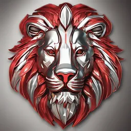 a icon of majestic lion with a metallic style, creating a playful mood in a sports theme, featuring red color.
