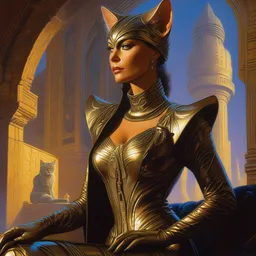 cinematic portrait an anthromorphic tabby cat woman wearing aristocratic clothing, faded colors, exotic alien features, cyber background, tim hildebrandt, wayne barlowe, bruce pennington, donato giancola, larry elmore, masterpiece, trending on artstation, featured on pixiv, zack snyder, cinematic composition, beautiful lighting, sharp, details, hyper - detailed, hd, hdr, 4 k, 8 k