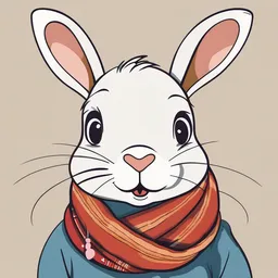 a cartoon rabbit with a scarf around its neck