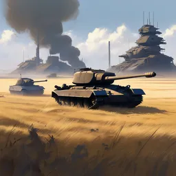concept art of a dusty field with ruined dieselpunk orcish tanks in the background, key visual, ambient lighting, highly detailed, digital painting, artstation, concept art, sharp focus, by makoto shinkai and akihiko yoshida and hidari and wlop