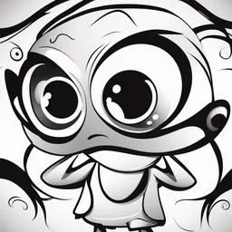 a black and white cartoon character with big eyes