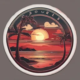 a icon of sunset over the ocean with a sticker style, creating a captivating mood in a natural theme, featuring red color.