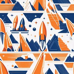 Create a logo for a tech startup accelerator that fosters innovation and entrepreneurship. Incorporate a rocket ship icon with ascending lines to symbolize growth and advancement. Choose a color palette of vibrant orange and deep blue for excitement.
