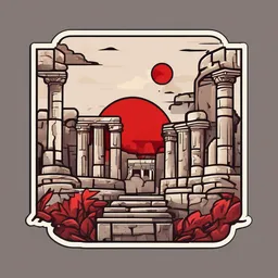 a icon of ancient ruins with a sticker style, creating a elegant mood in a natural theme, featuring red color.