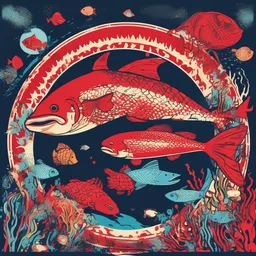 a icon of underwater world with a pop-art style, creating a energetic mood in a space theme, featuring red color.