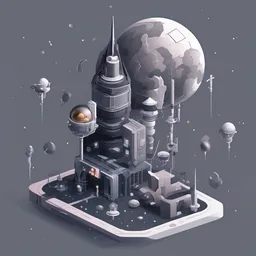 a icon of cosmic exploration with a isometric style, creating a mysterious mood in a space theme, featuring gray color.