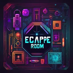 Create a logo for a tech-themed escape room experience. Incorporate elements of futuristic technology and mysterious colors to evoke an immersive adventure.