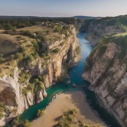 A drone capturing panoramic views of natural landscapes