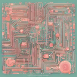 Digital Circuit with a abstract style, creating a playful mood in a romantic theme, featuring pastel color.