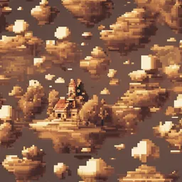 a icon of floating island with a pixelated style, creating a dynamic mood in a vintage theme, featuring brown color.