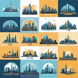 Develop a logo for a tech-driven city skyline illustration service with iconic cityscape elements and a modern design.