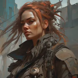 A full portrait of a beautiful post apocalyptic assassin, intricate, elegant, highly detailed, digital painting, artstation, concept art, smooth, sharp focus, illustration, art by Krenz Cushart and Artem Demura and alphonse mucha