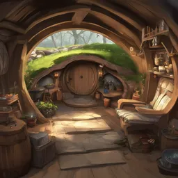 concept art of the inside of a hobbit - hole, digital art, trending on artstation