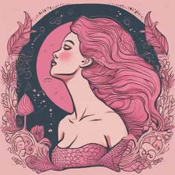 a icon of whimsical mermaid with a minimalistic style, creating a energetic mood in a vintage theme, featuring pink color.