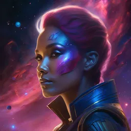 portrait of beautiful nebula from guardians of the galaxy, passionate pose, intricate, elegant, space glow, sharp focus, soft bokeh, illustration, highly detailed, concept art, matte, trending on artstation, vibrant colors, 3 d 8 k, art by wlop and artgerm and greg rutkowski, mucha, giger, marvel comics, beksinski