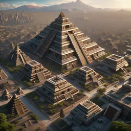 futuristic aztec city, realistic, 8 k, extremely detailed, cgi, trending on artstation, hyper - realistic render, 4 k hd wallpaper, premium prints available, by greg rutkowski