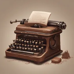 a icon of nostalgic typewriter with a clay style, creating a elegant mood in a fantasy theme, featuring brown color.