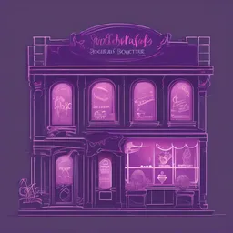 a icon of chic fashion boutique with a chalkboard style, creating a dynamic mood in a fantasy theme, featuring purple color.