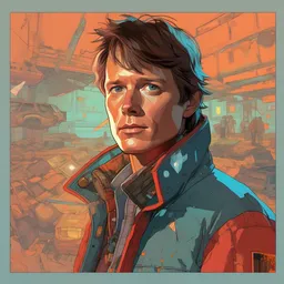 a study of cell shaded portrait of marty mcfly concept art, llustration, post grunge, concept art by josan gonzales and wlop, by james jean, Victo ngai, David Rubï¿½n, Mike Mignola, Laurie Greasley, highly detailed, sharp focus, alien, Trending on Artstation, HQ, deviantart, art by artgem