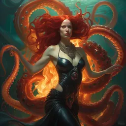 scorn giger venom alien doom zdislaw bekinski horror hell alien tentacles satan fire flame octopus, beautiful underwater redhead ballerina portrait as a belly dancer, pixar style, by tristan eaton stanley artgerm and tom bagshaw.