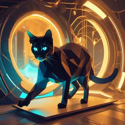 duotone noir scifi concept illustration of lowpoly cats floating zero gravity glowing 3 d mesh portals futuristic, glowing eyes, octane render, surreal atmosphere, volumetric lighting. golden ratio by sachin teng and sergey kolesov and ruan jia and heng z. graffiti art, scifi, fantasy, hyper detailed. trending on artstation