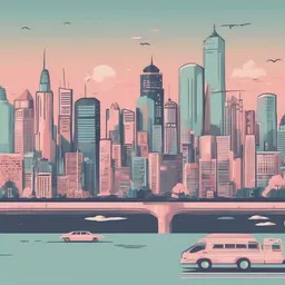 City Skyline with a minimalist style, creating a nostalgic mood in a adventurous theme, featuring pastel color.
